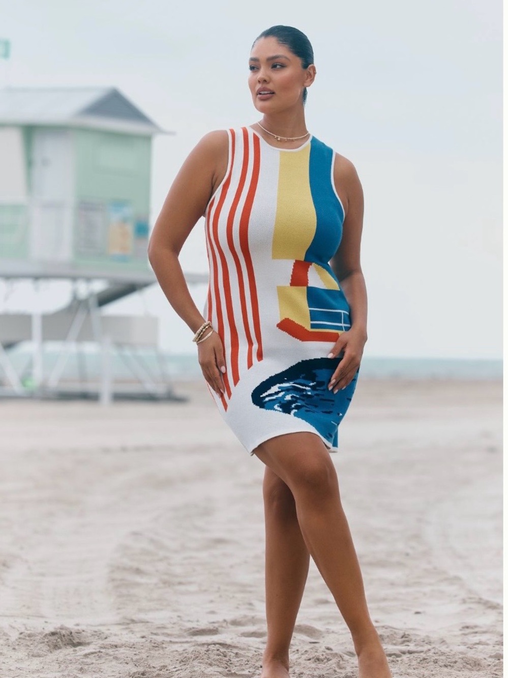 Anthropologie White Multi Color Graphic Knit Sheath Dress